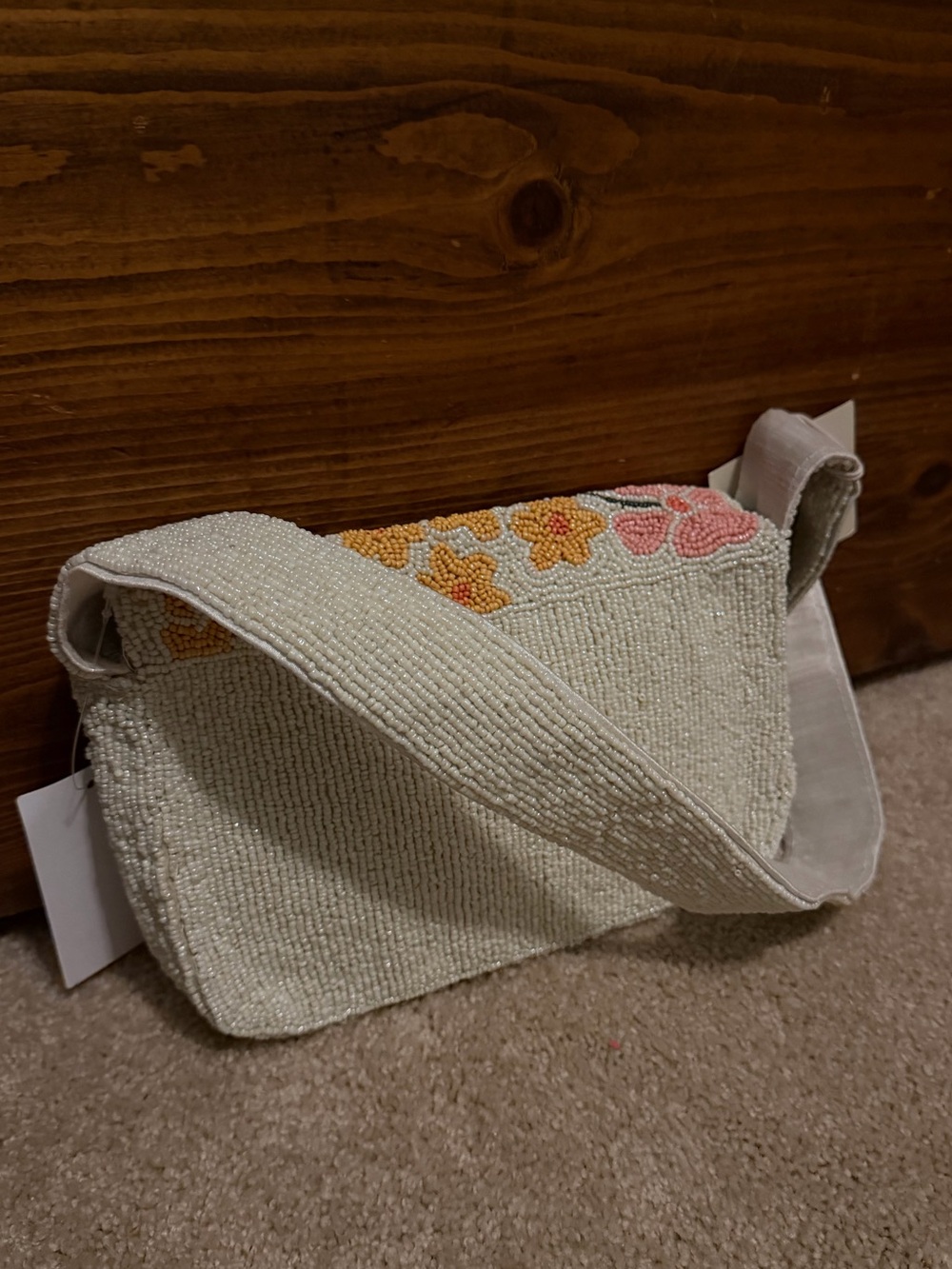 SOL & MER Floral Beaded Shoulder Bag in Coral, Yellow & White - Picture 4 of 5
